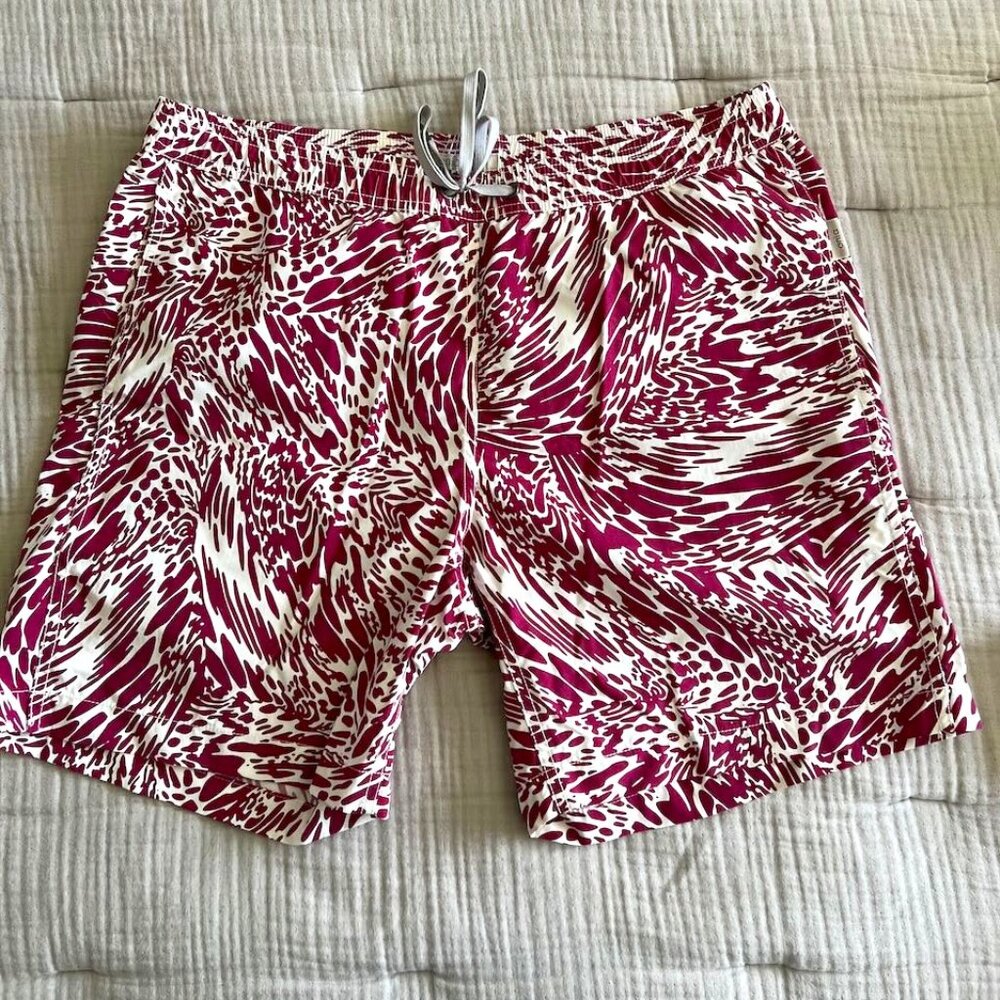 Onia Swim Trunks Men's L - Like New - Unique Magenta and White Print Pattern